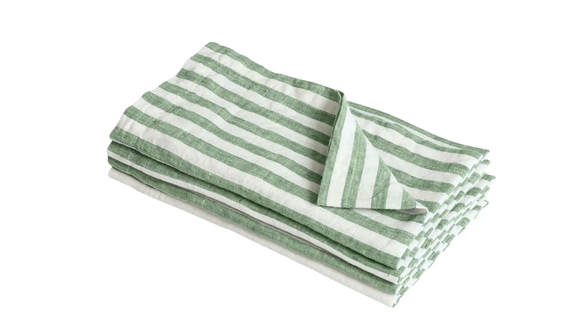 Green and white striped linen napkins
