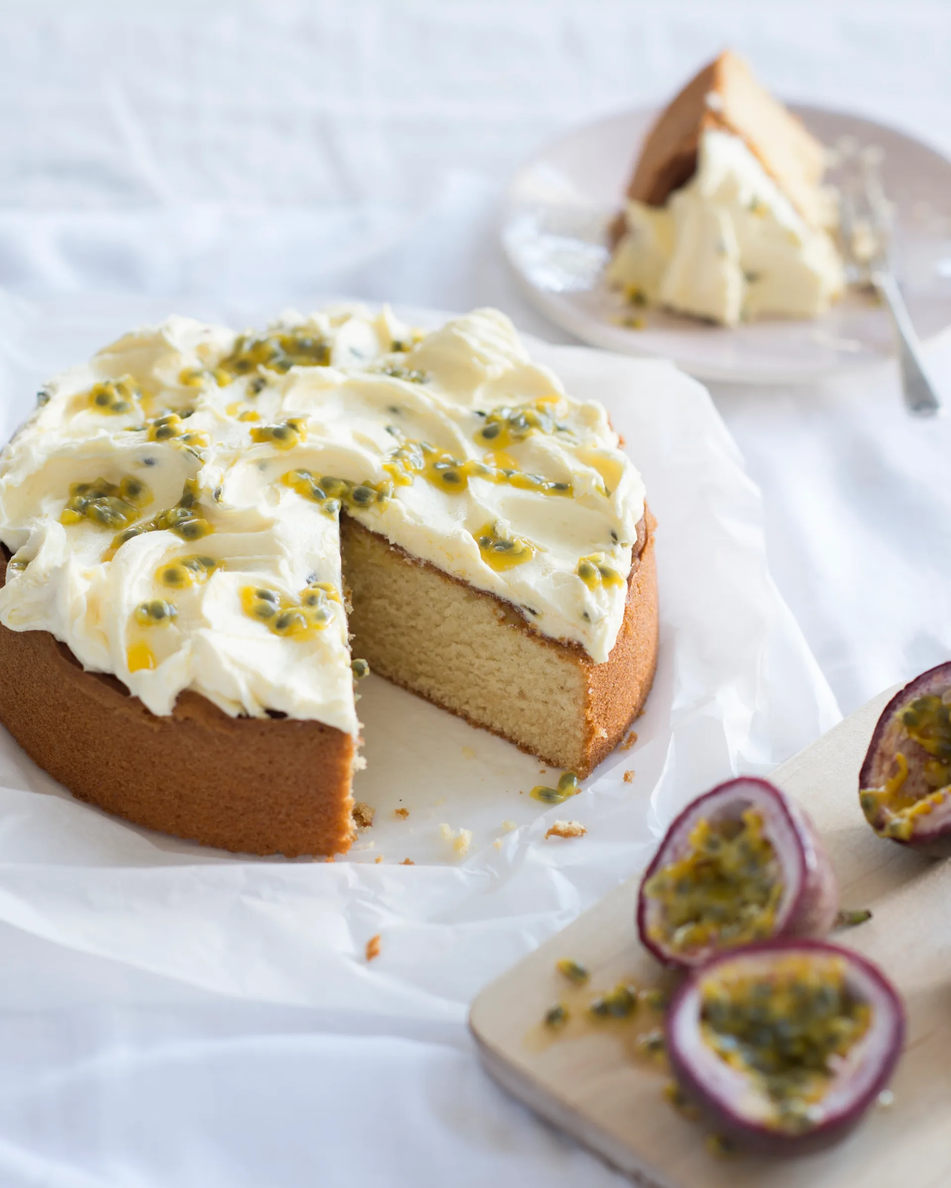 Easy vanilla cake with passionfruit buttercream