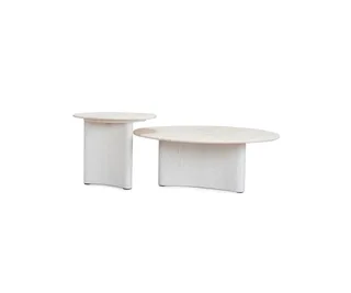 Zafar Nested Travertine Coffee Table in White