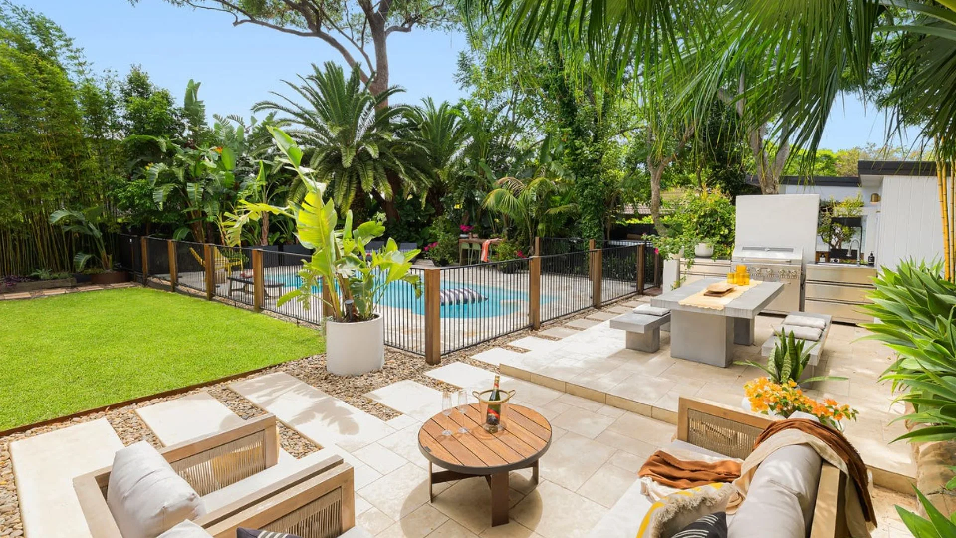 John Aiken home for sale outdoor entertaining area