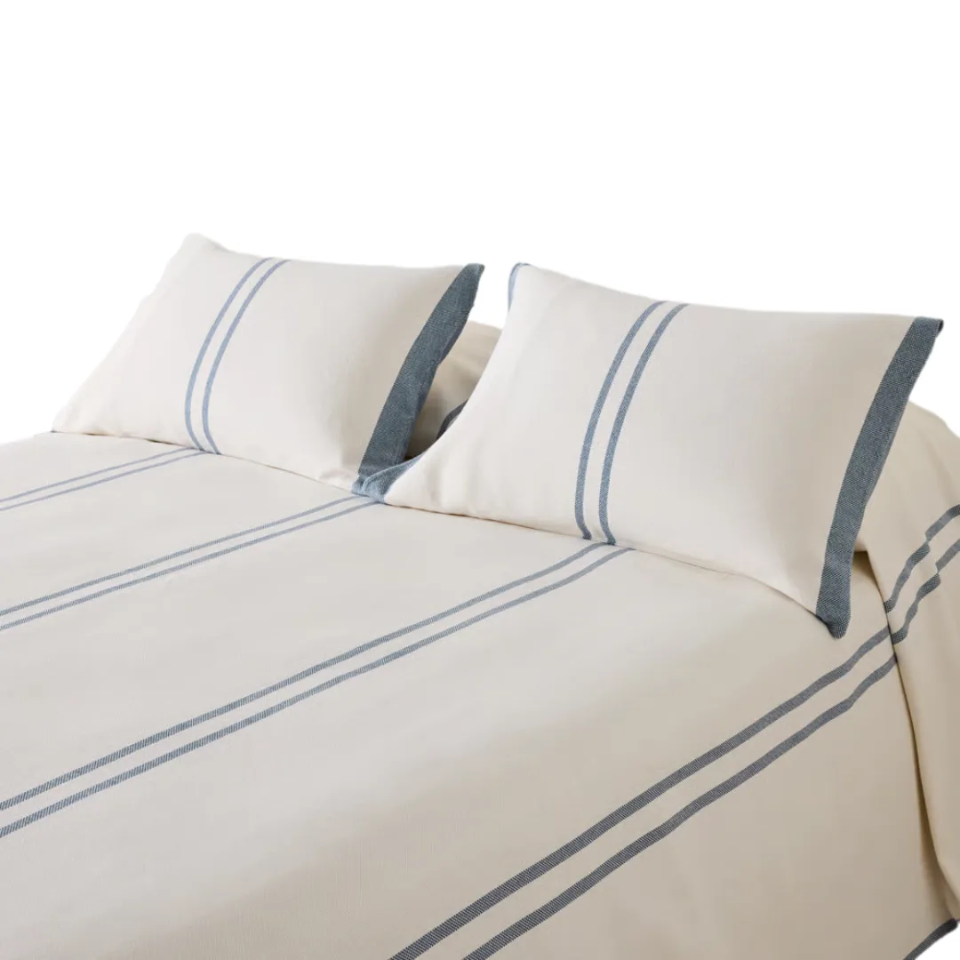 Demi White & Blue Stripe Bedcover