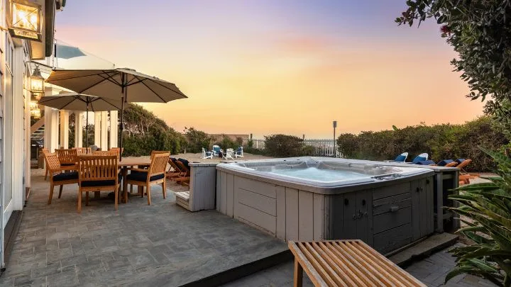 the patio at sunset for the hannah montana house in Malibu