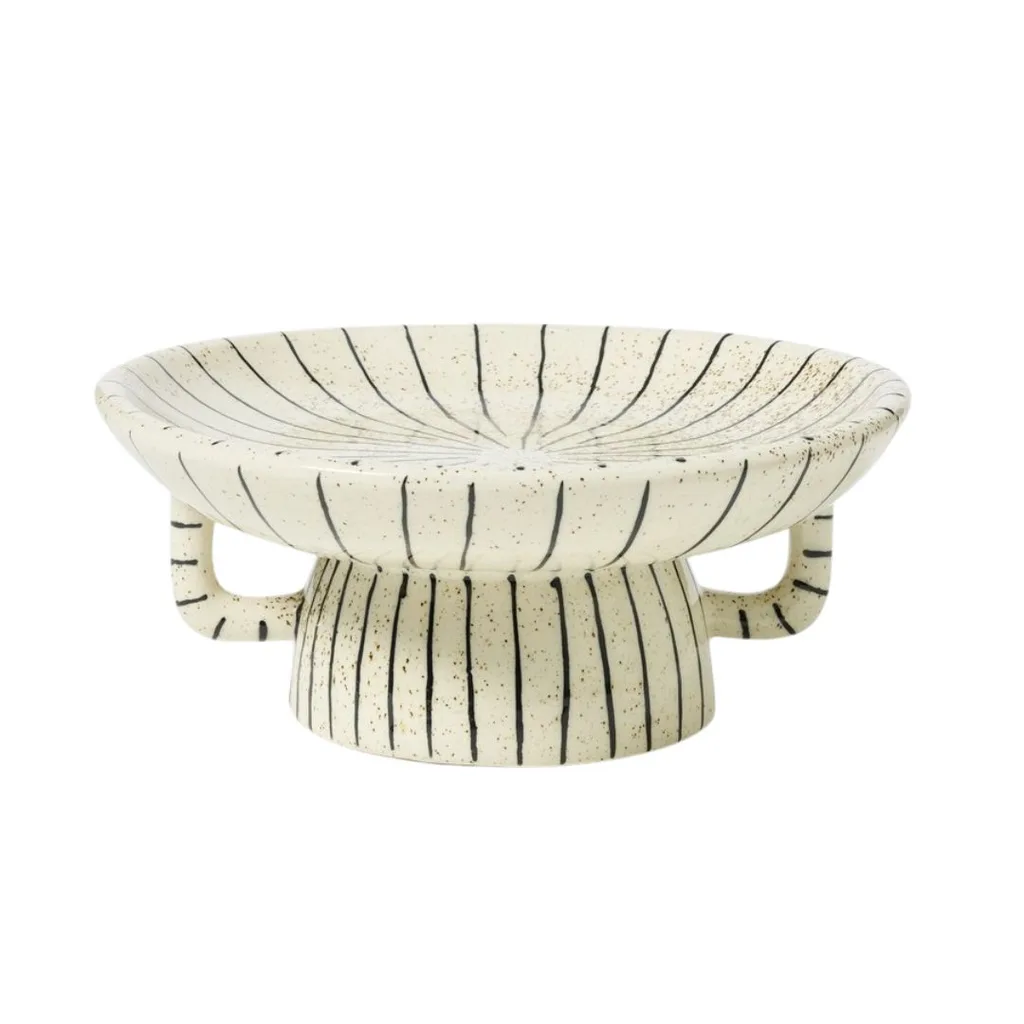 black ad white striped pottery serving dish from big W