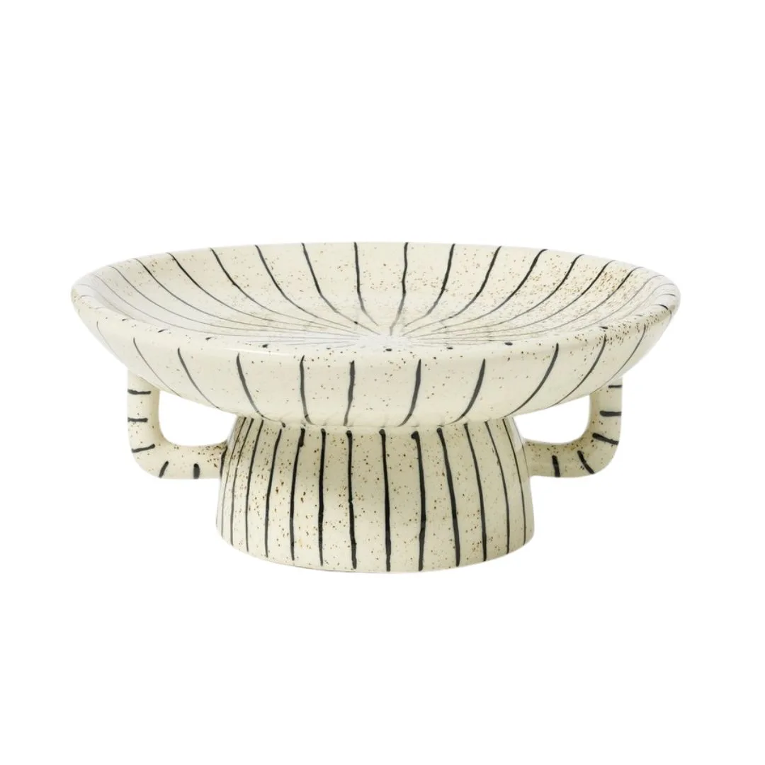 black ad white striped pottery serving dish from big W 