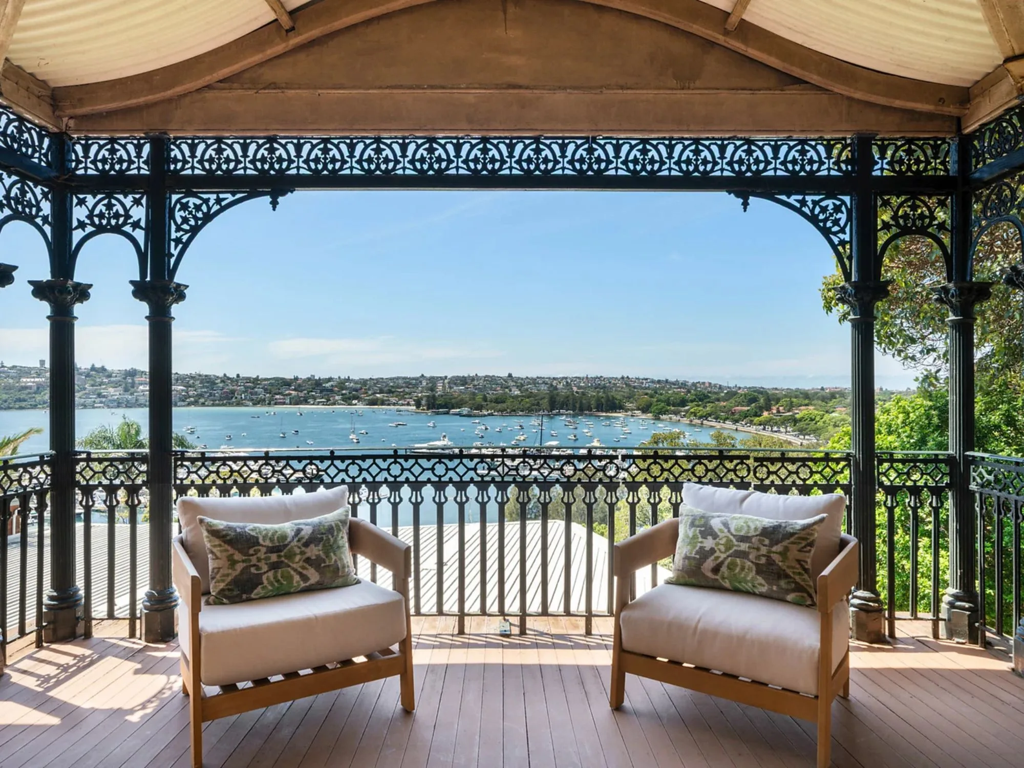 views over Rose Bay from the balcony of Dunara House Point Piper