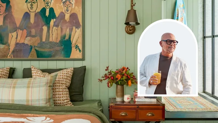 Neale Whitaker next to picture of bedroom