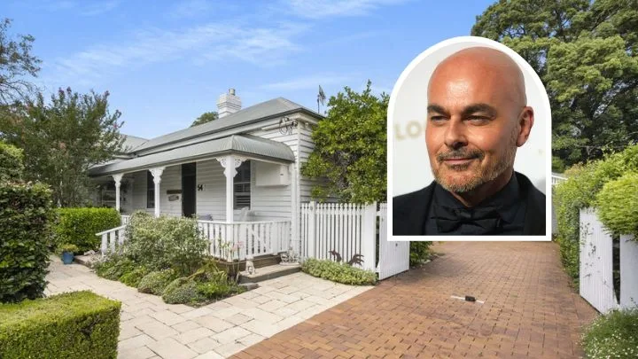 a white country weatherboard federation cottage bought by Neale Whitaker, headshot inset