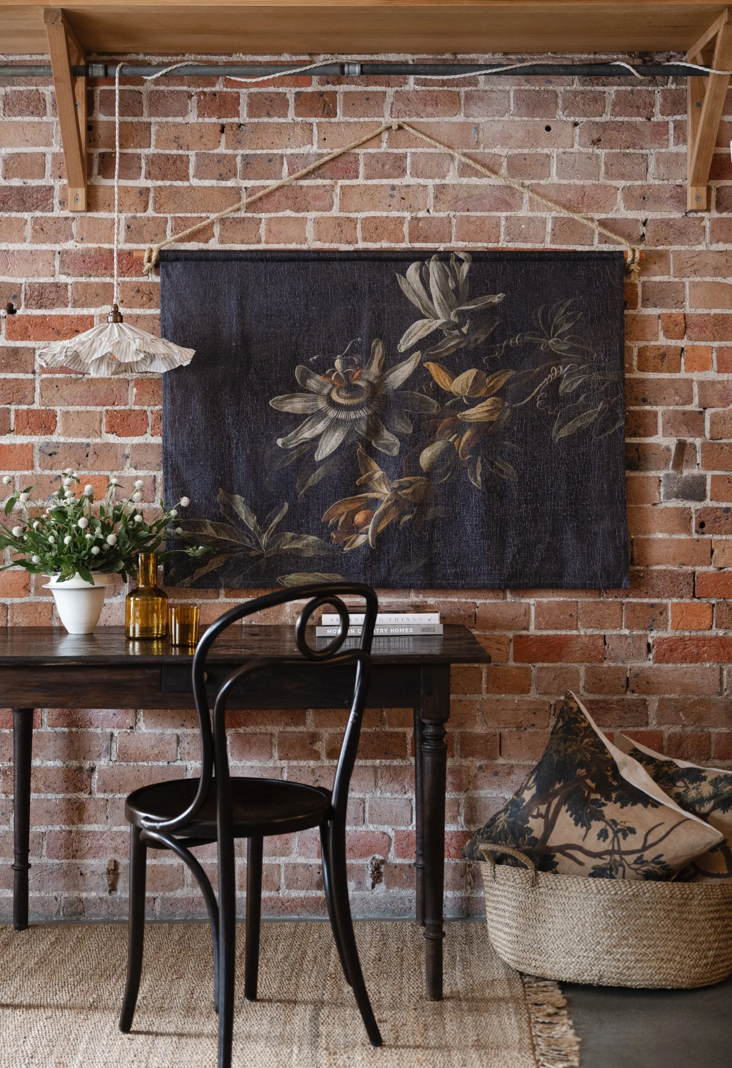 Ramble Interiors ruffle pendant and tapestry