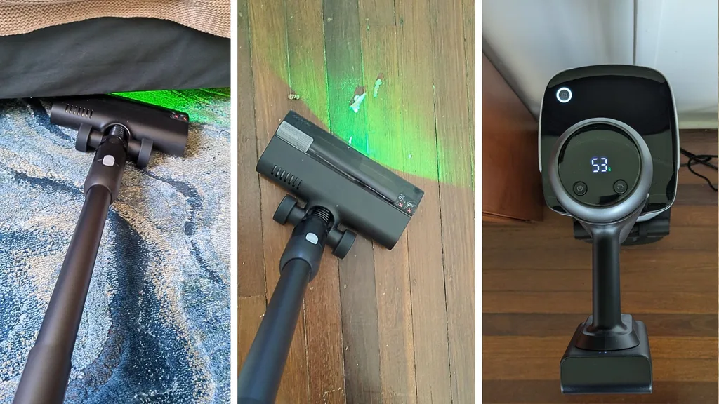 The Roborock H60 Hub Ultra in action, and being emptied and charged in the dock.