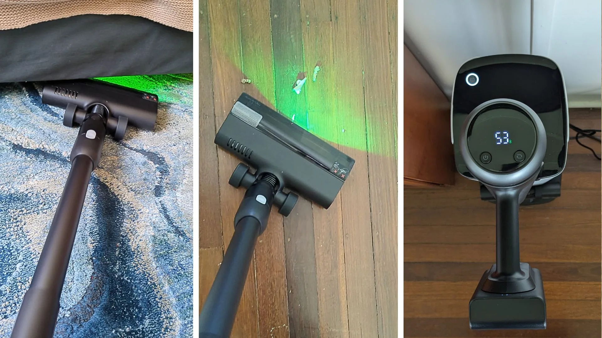 The Roborock H60 Hub Ultra in action, and being emptied and charged in the dock.