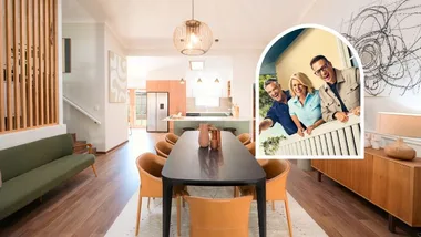 selling houses australia season 18 home makeover in Rostrevor with an image of the three hosts inset