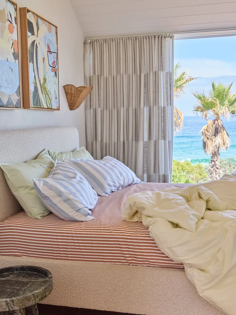 Laura and Matty J South Coast Home Chante Mer bedroom. colourful coastal homes.
