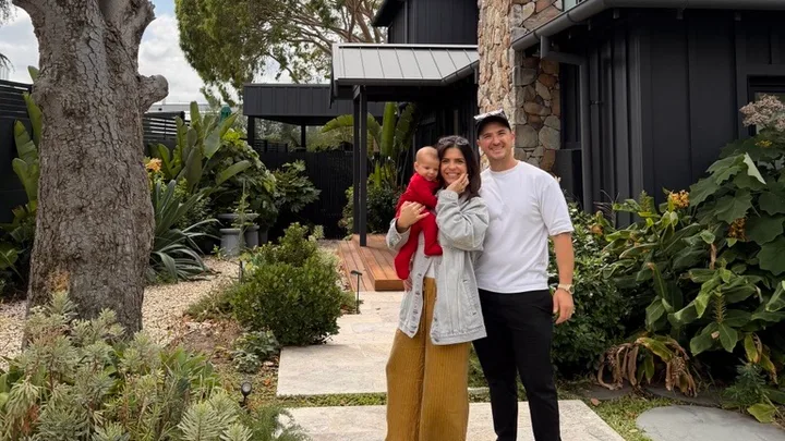 Steph and Gian The Block contestants with baby (2)