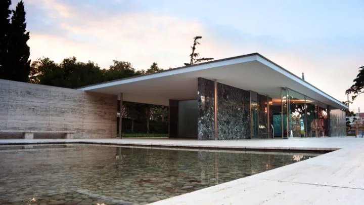 the barcelona pavilion designed by Lilly Reich and Mies Van Der Rohe