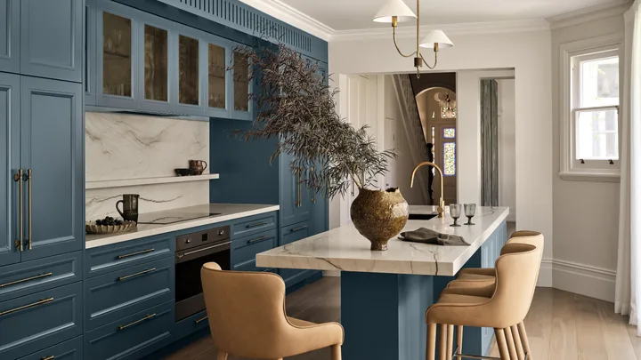 A kitchen design that blends classic style with family functionality