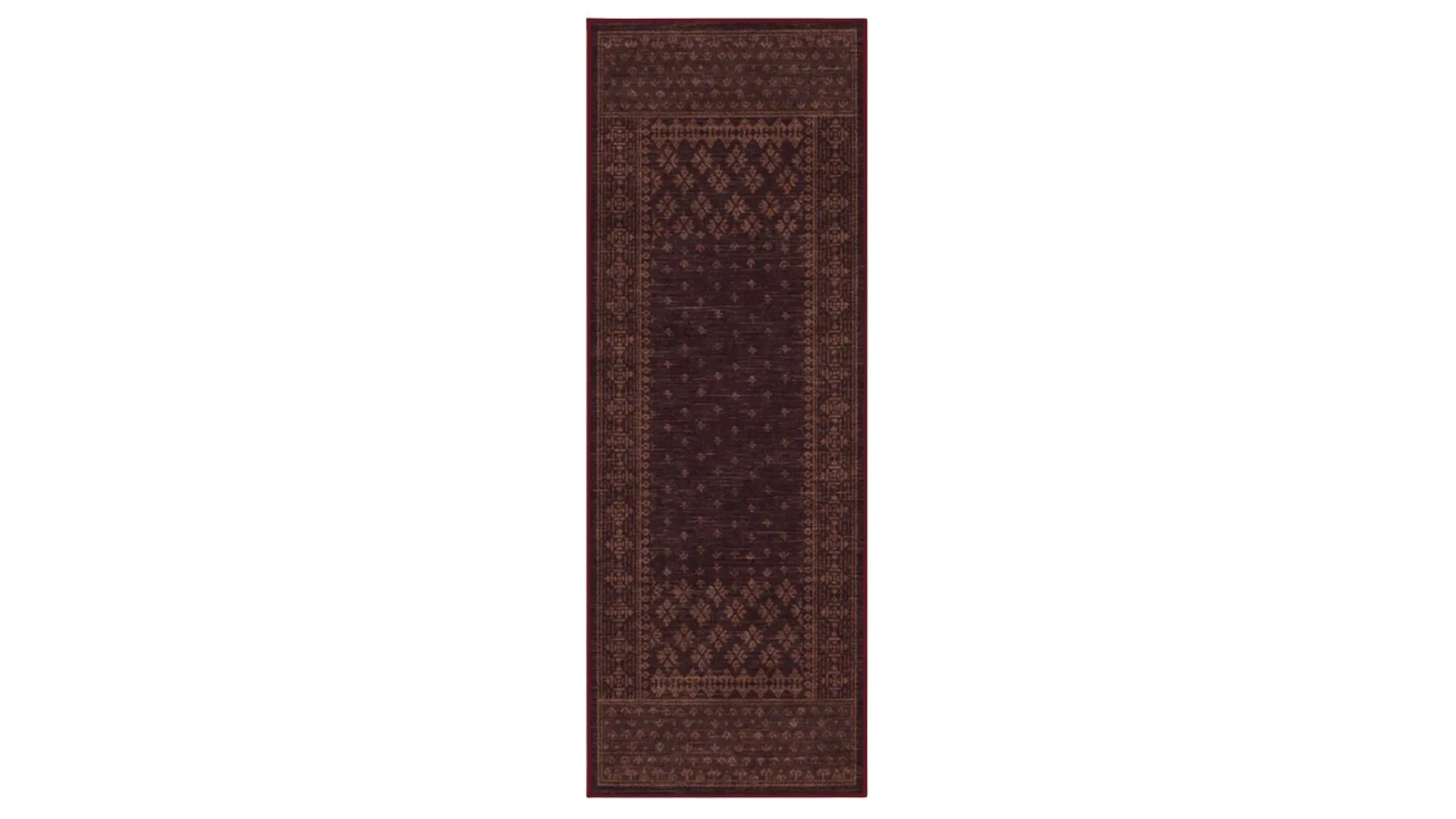 A burgundy rug runner, perfect for dark cottagecore styles.
