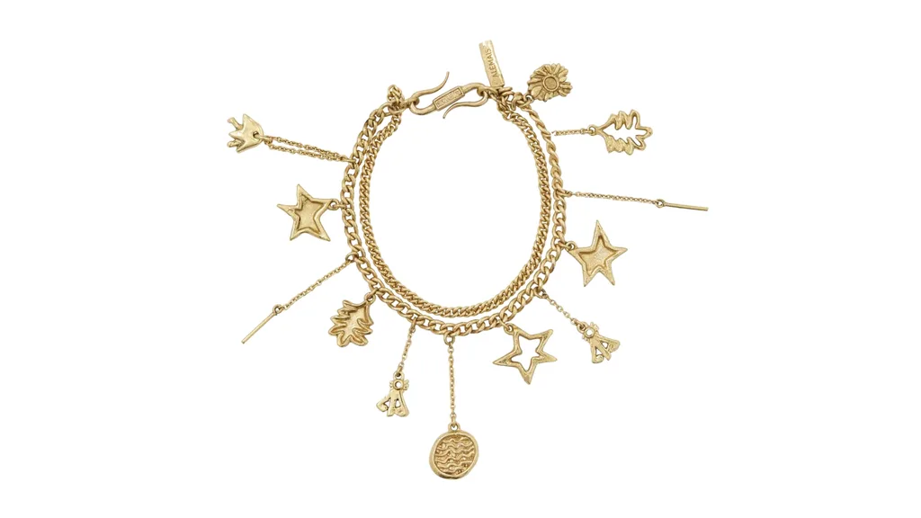 A golden charm bracelet.