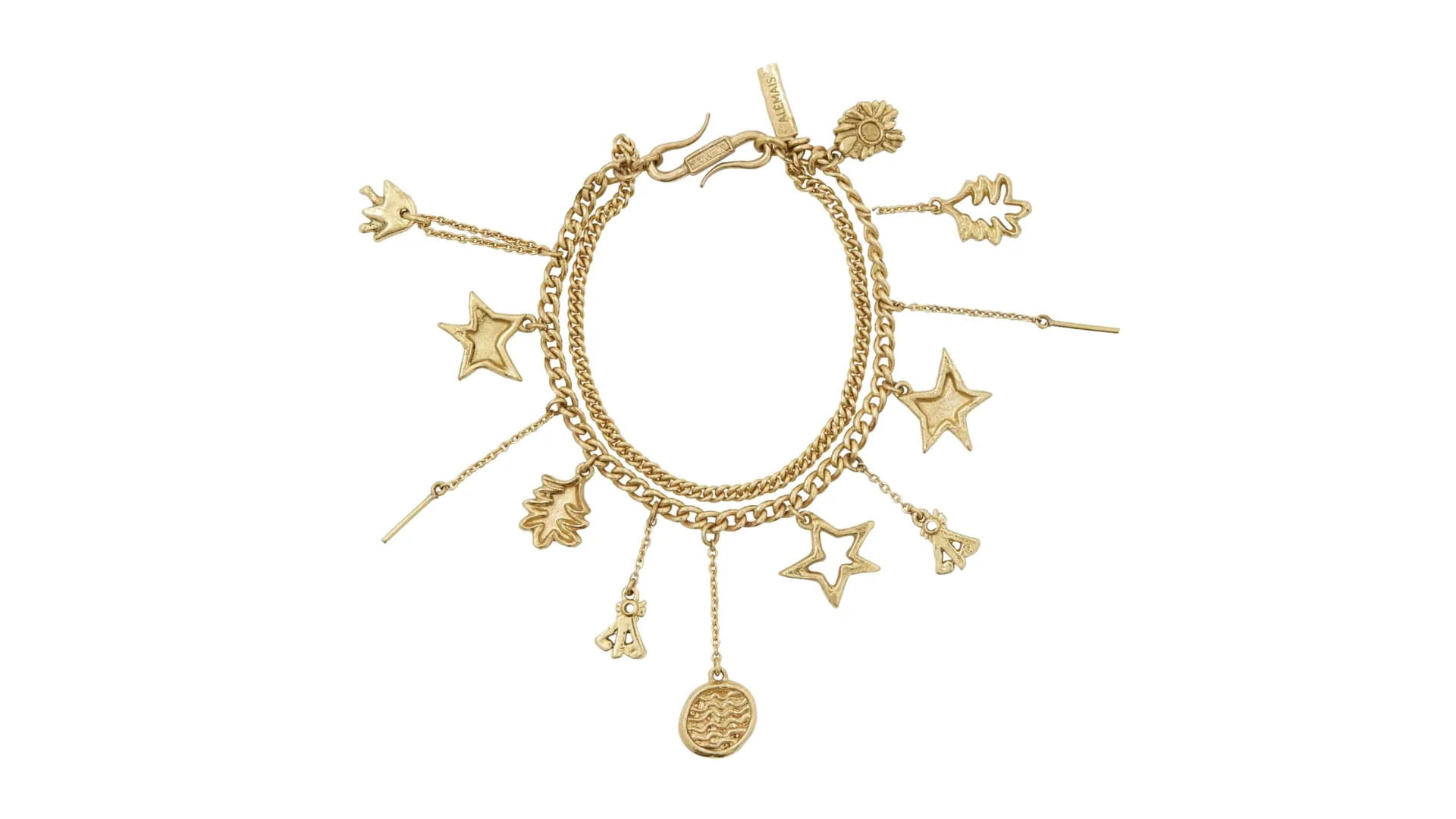 A golden charm bracelet.