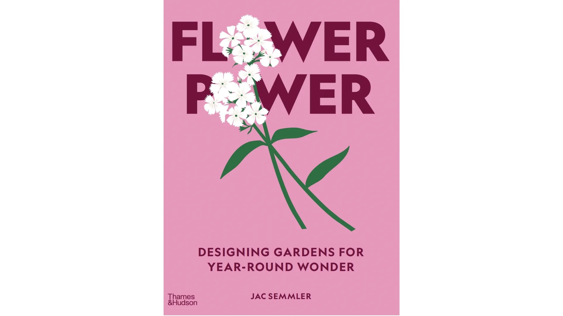 Flower Power by Jac Semmler. A pink hardcover copy with two white flowers on it.