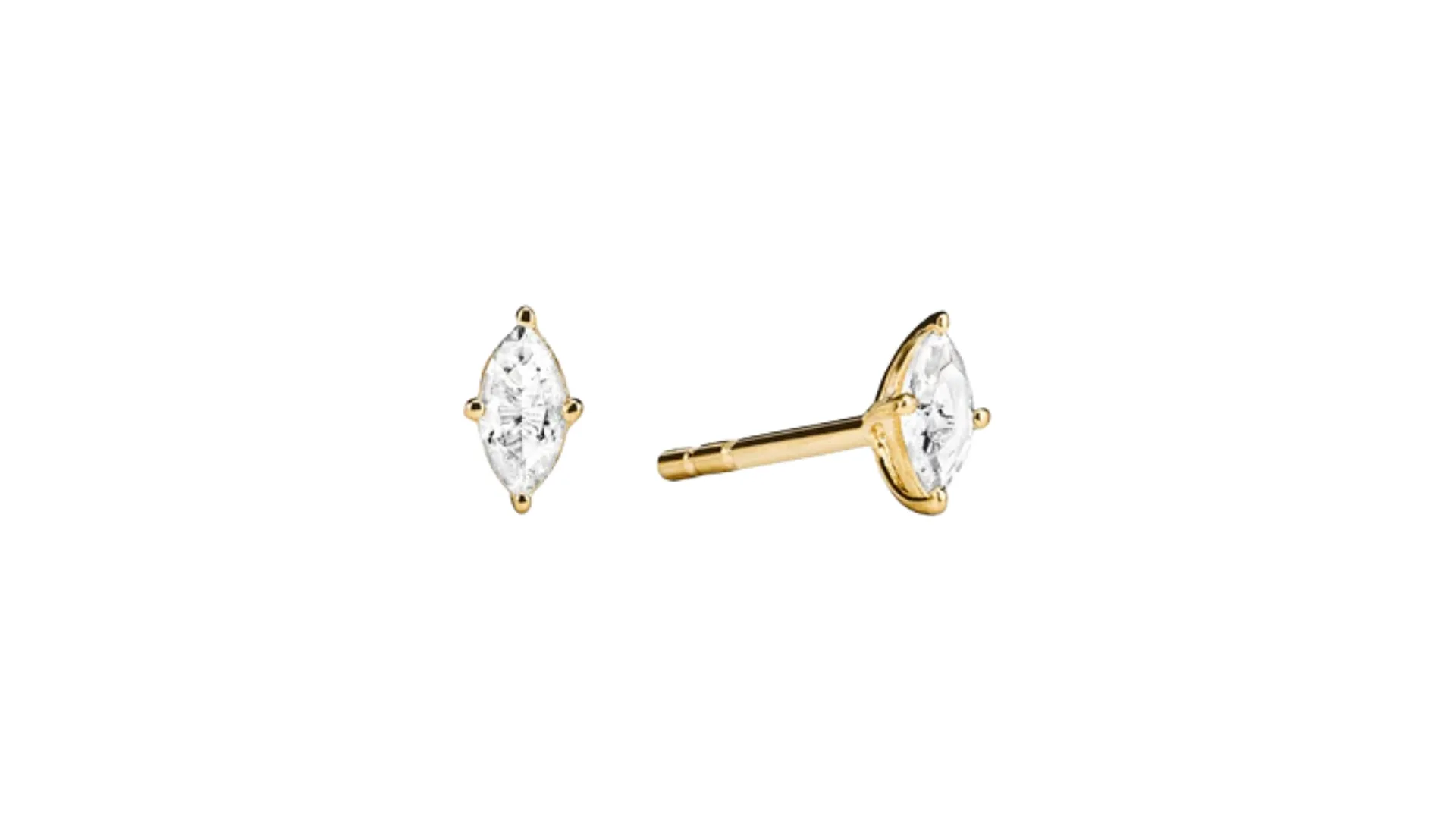 Two gold stud earrings with lab grown stones in the centre.
