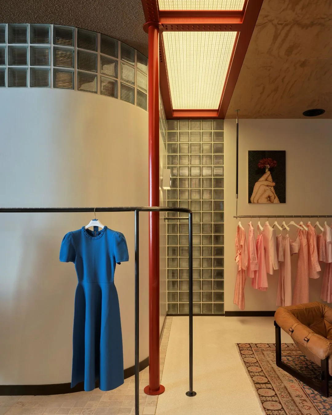 A blue dress hung in the Scanlan Theodore Canberra retail space