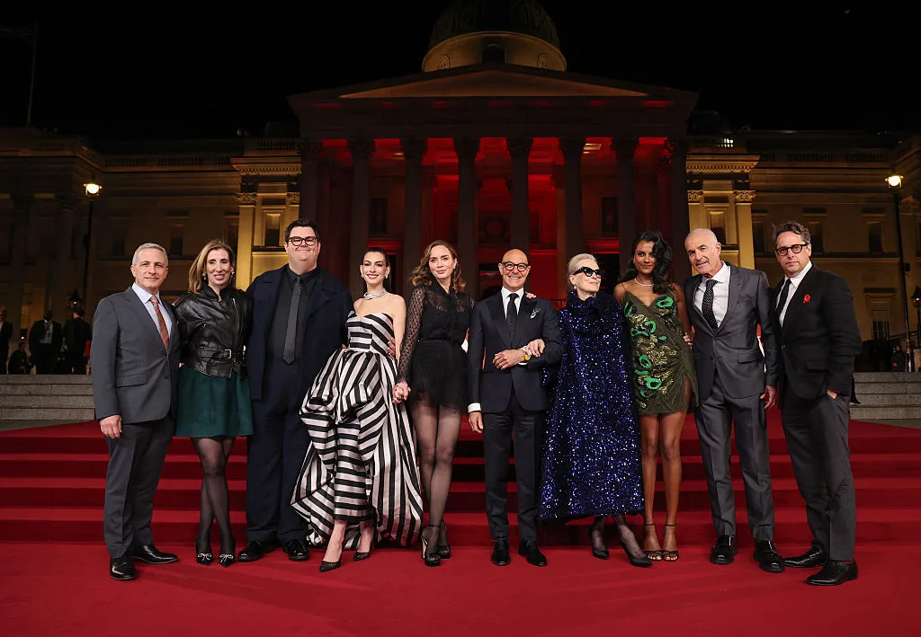 Screenwriter Aline Brosh McKenna and director David Frankel with cast of Devil Wears Prada 2