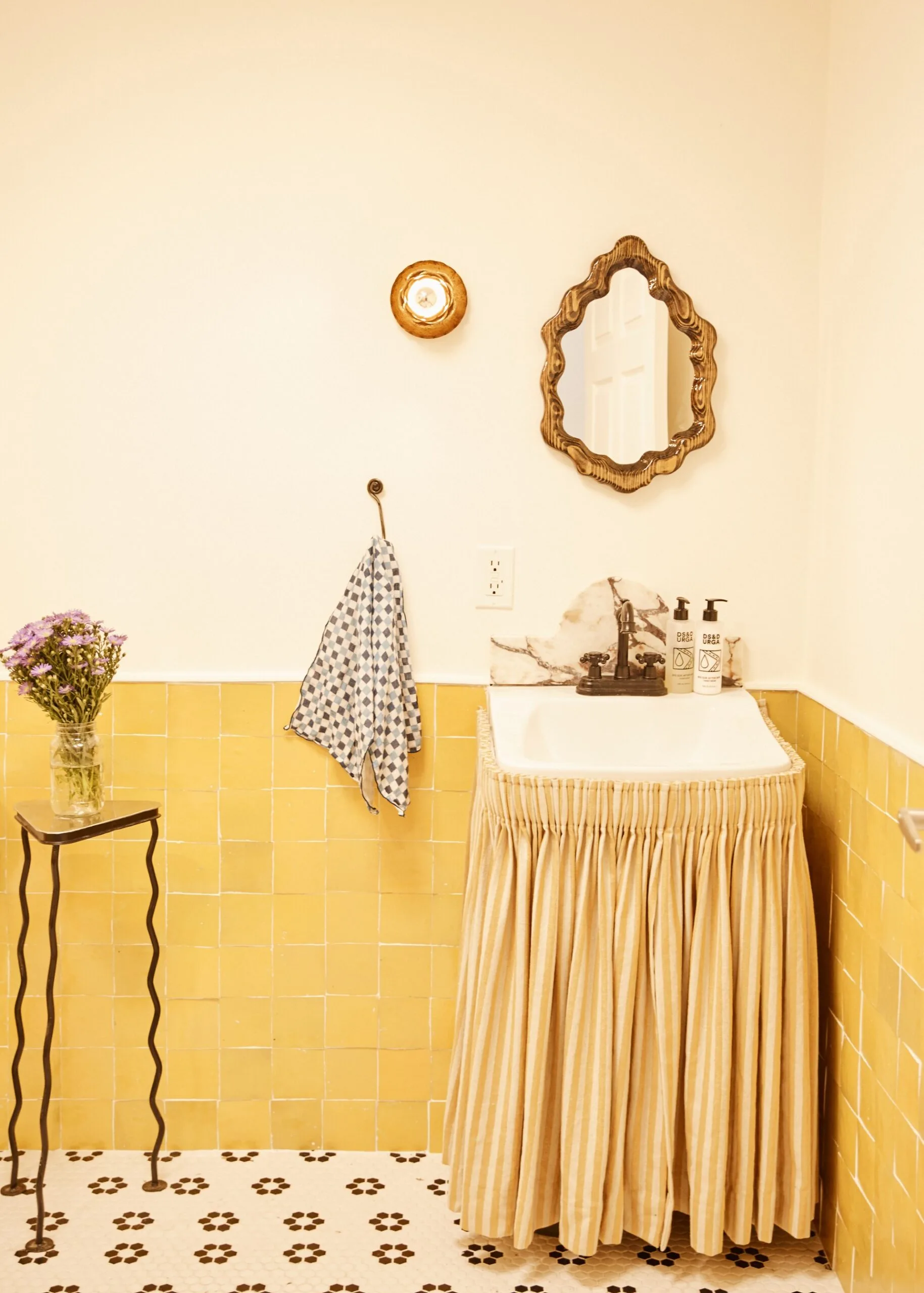 sink skirt yellow bathroom powder room