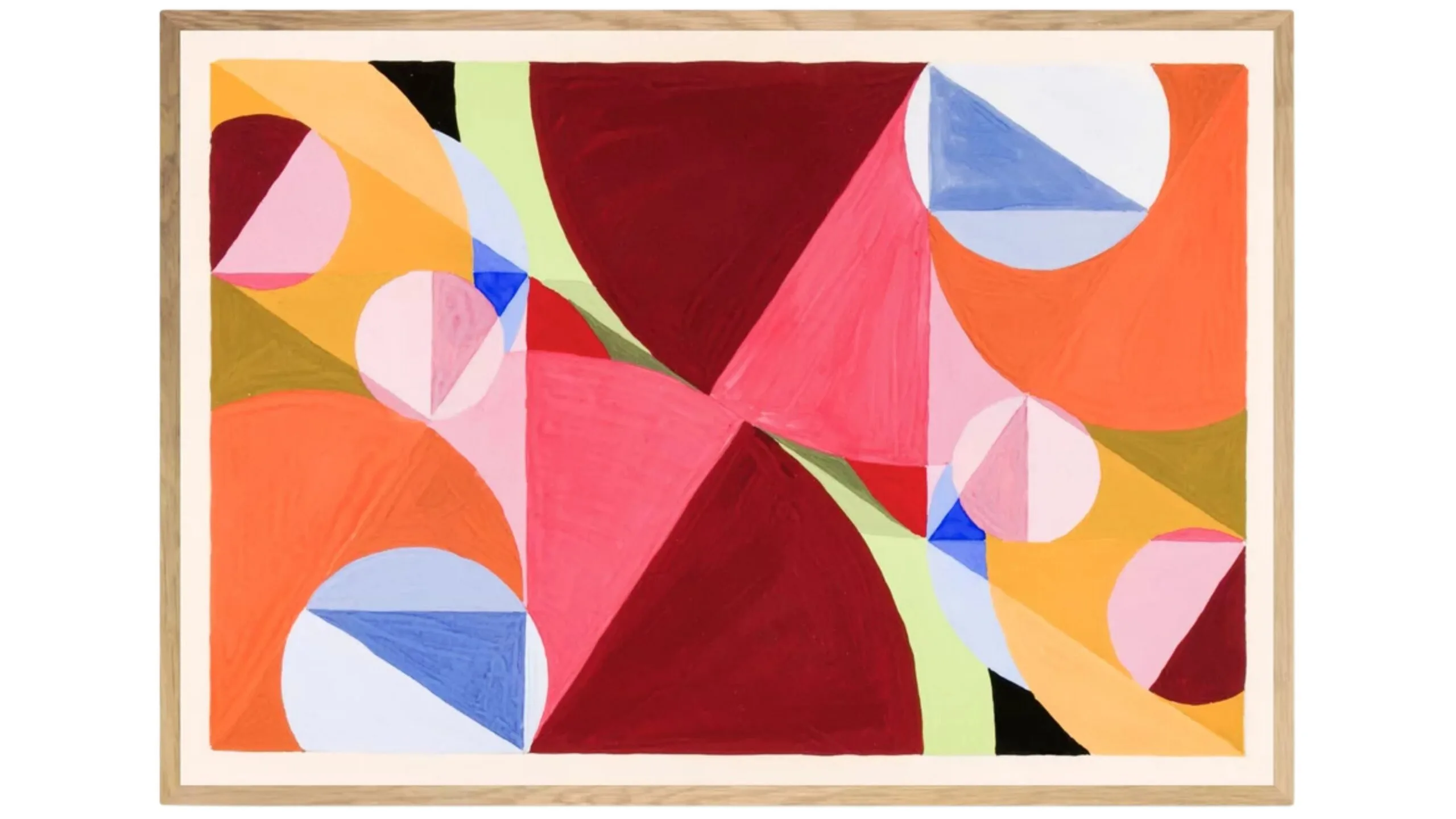 An abstract painting of shapes and colours.