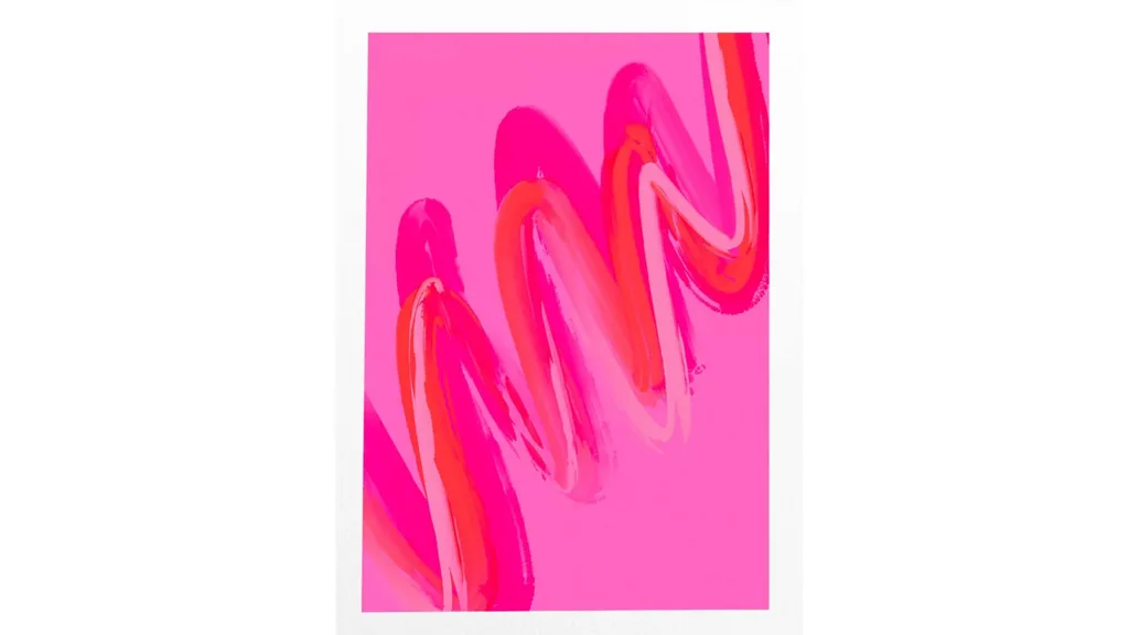 An abstract painting of shapes and shades of pink.