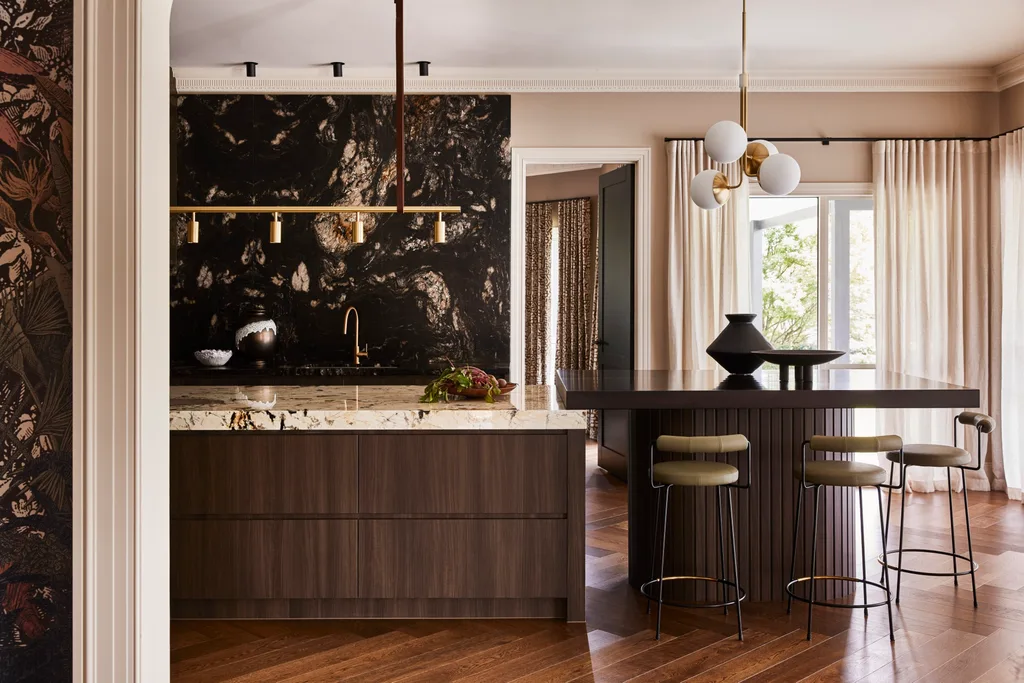 Balzan Coldstream kitchen dark timber texture wallpaper