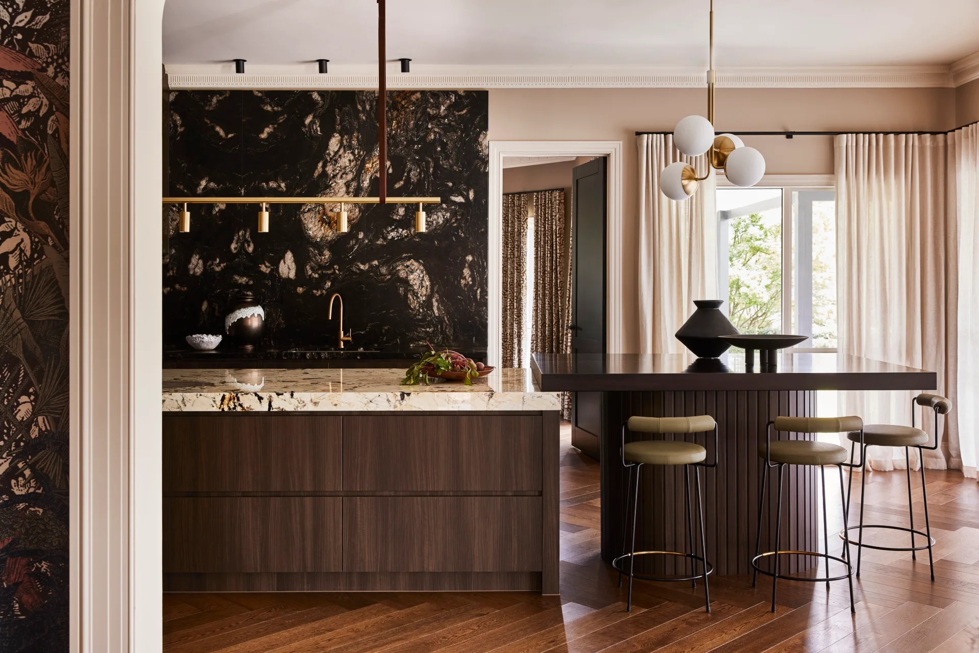 Balzan Coldstream kitchen dark timber texture wallpaper