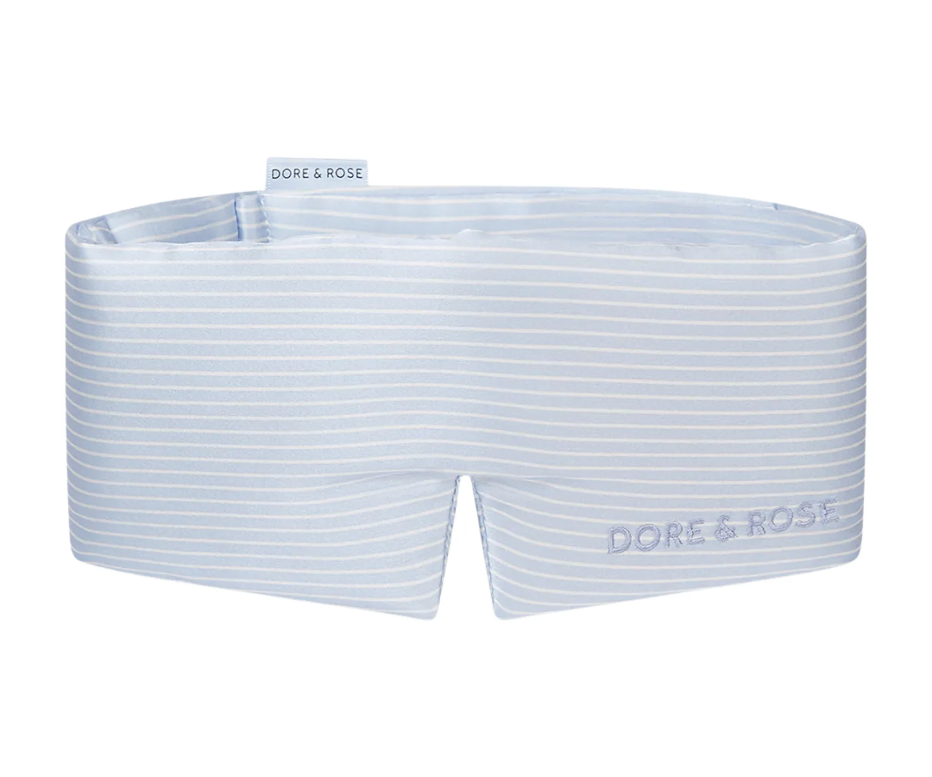 A Dore & Rose Deep Sleep Mask in a pale blue and white pattern set against a white background