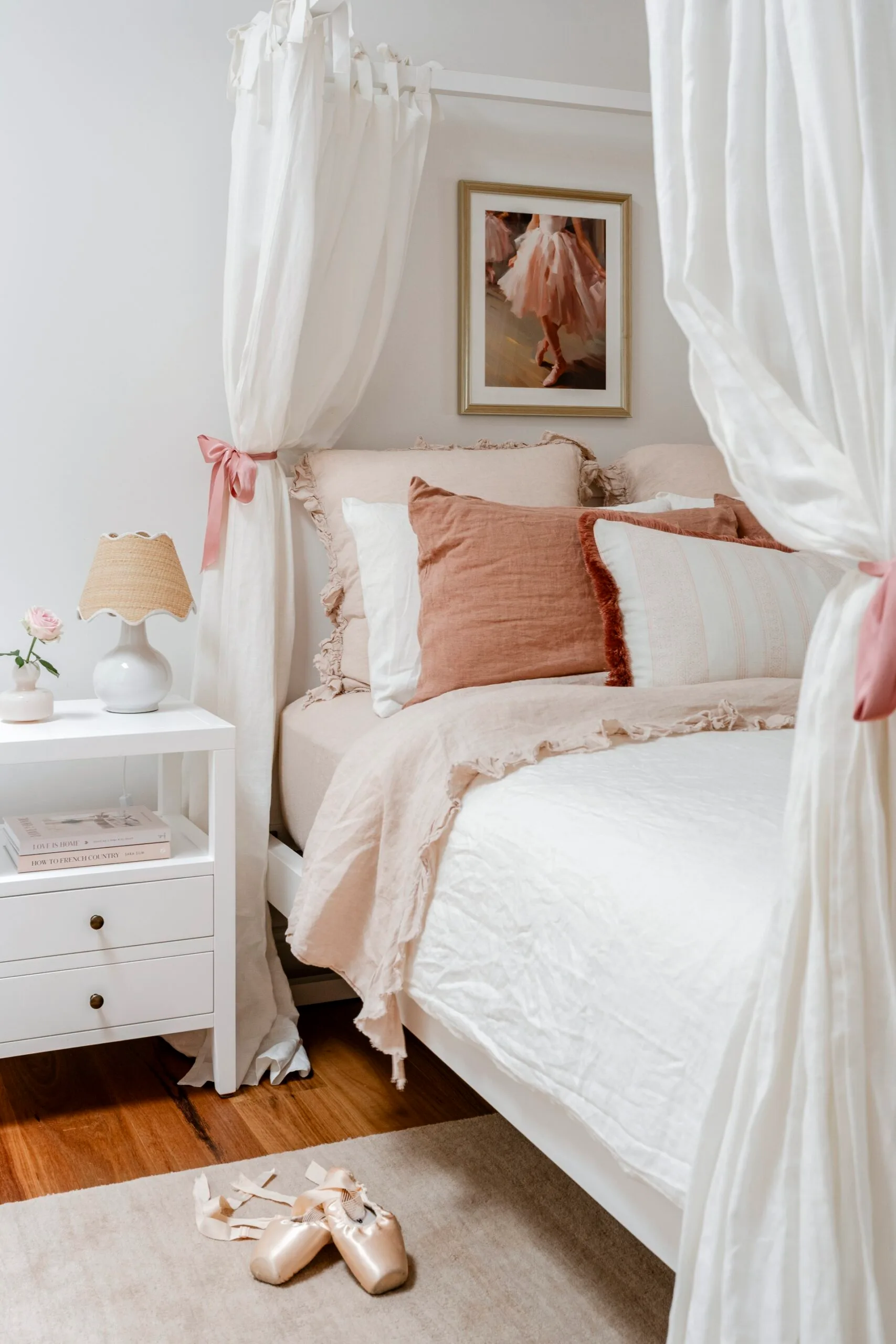 Clear Mountain home ballerina bedroom canopy pink and white tones