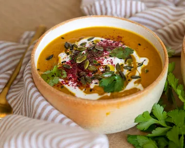 Moroccan spiced pumpkin and lentil soup