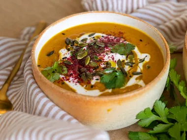 Moroccan spiced pumpkin and lentil soup