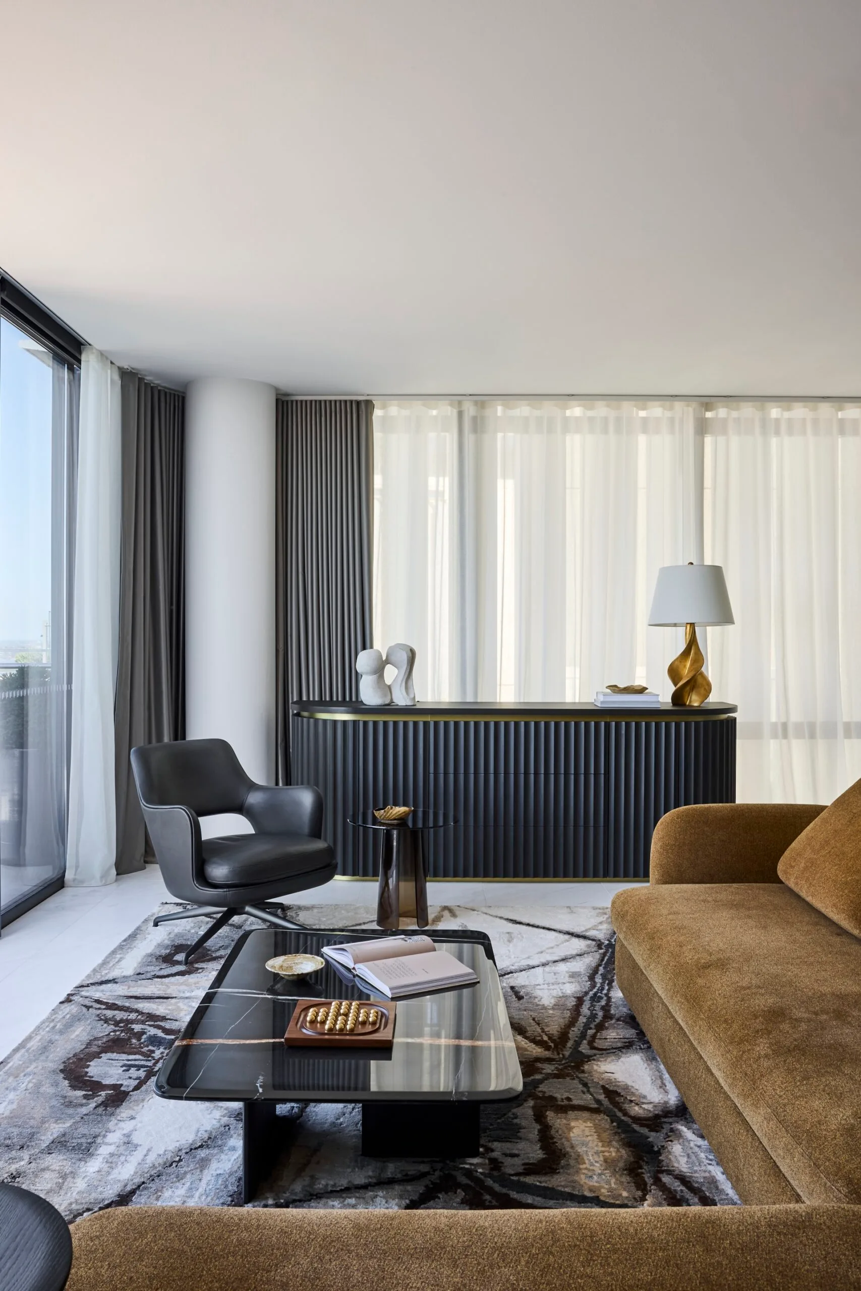 Lisa Santamaria interior design renovation on Lavender Bay apartment owned by Dianne lounge living room