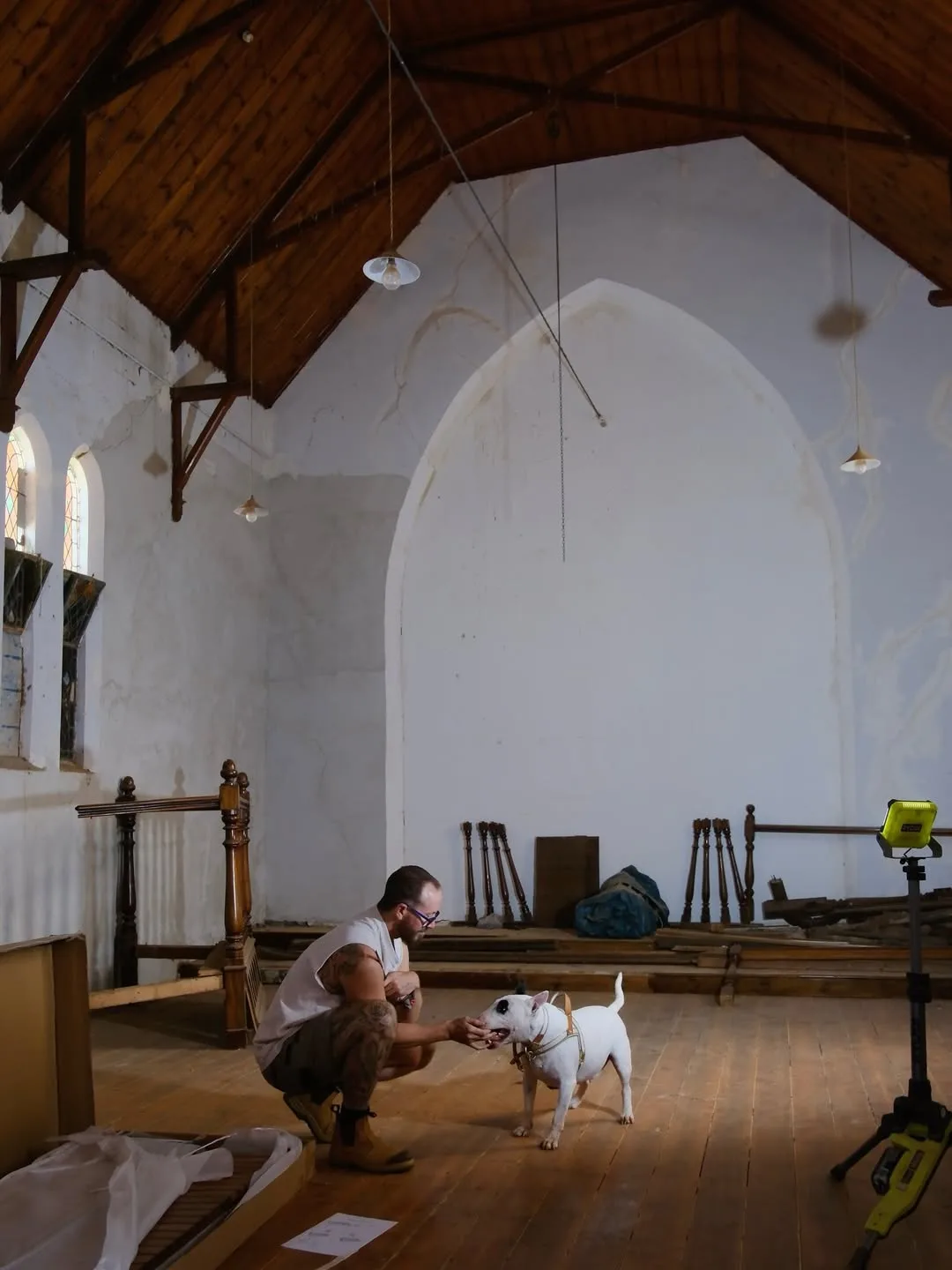 Mat Johnson from The Block renovating an 116-year-old church in Brinkworth, South Australia.