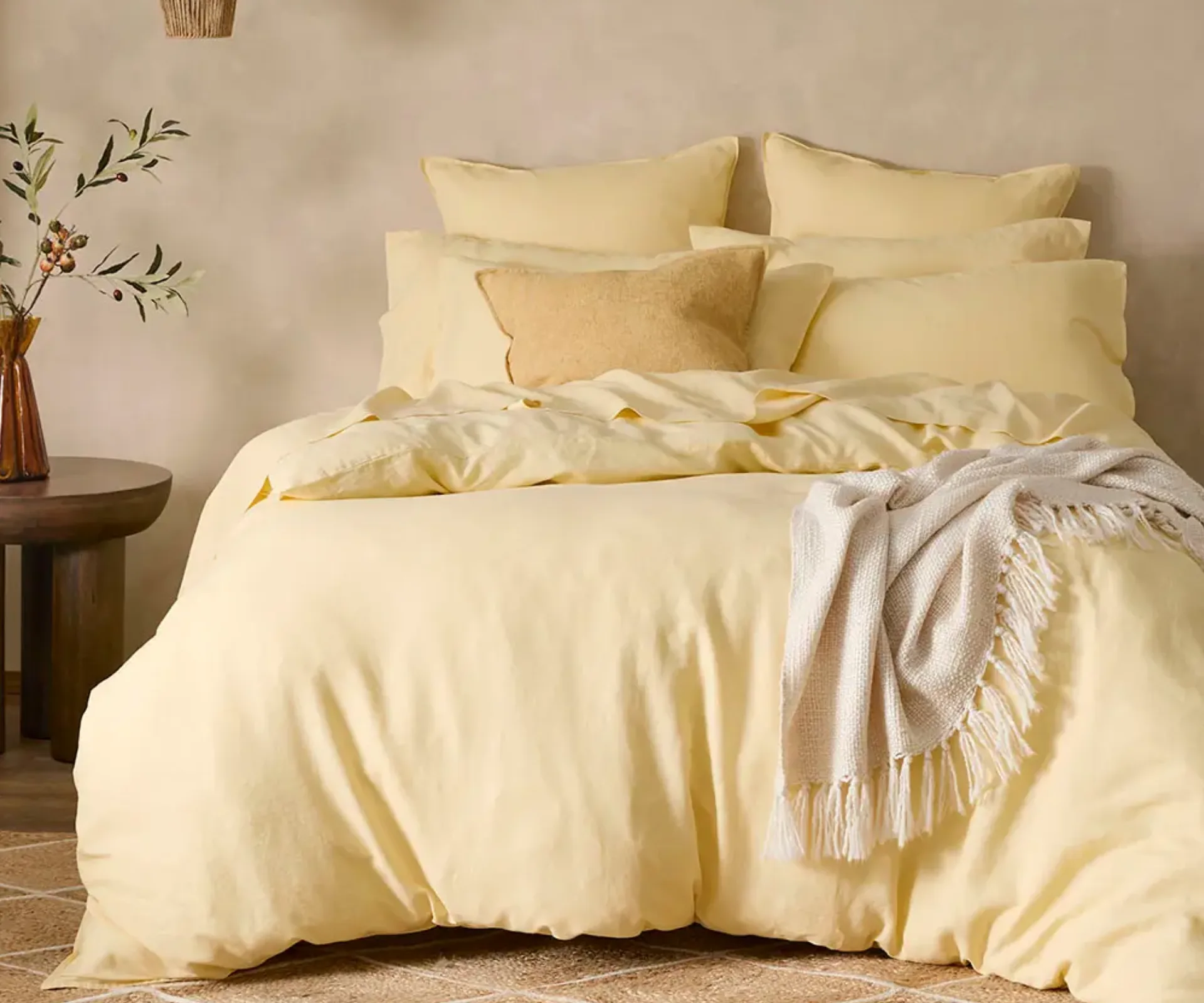 Bed Bath N Table Morgan & Finch Milano Linen Quilt Cover - Lemon + EOFY Bedding Deals 2026 + EOFY Bedding deals Australia