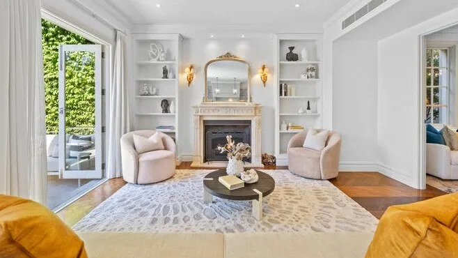 Delta Goodrem $11m Rose Bay home living room fireplace