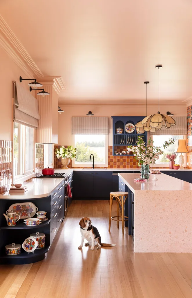 Yarra Valley home interior designer Carolyn Burns-McCrave kitchen blue and terracotta tiles
