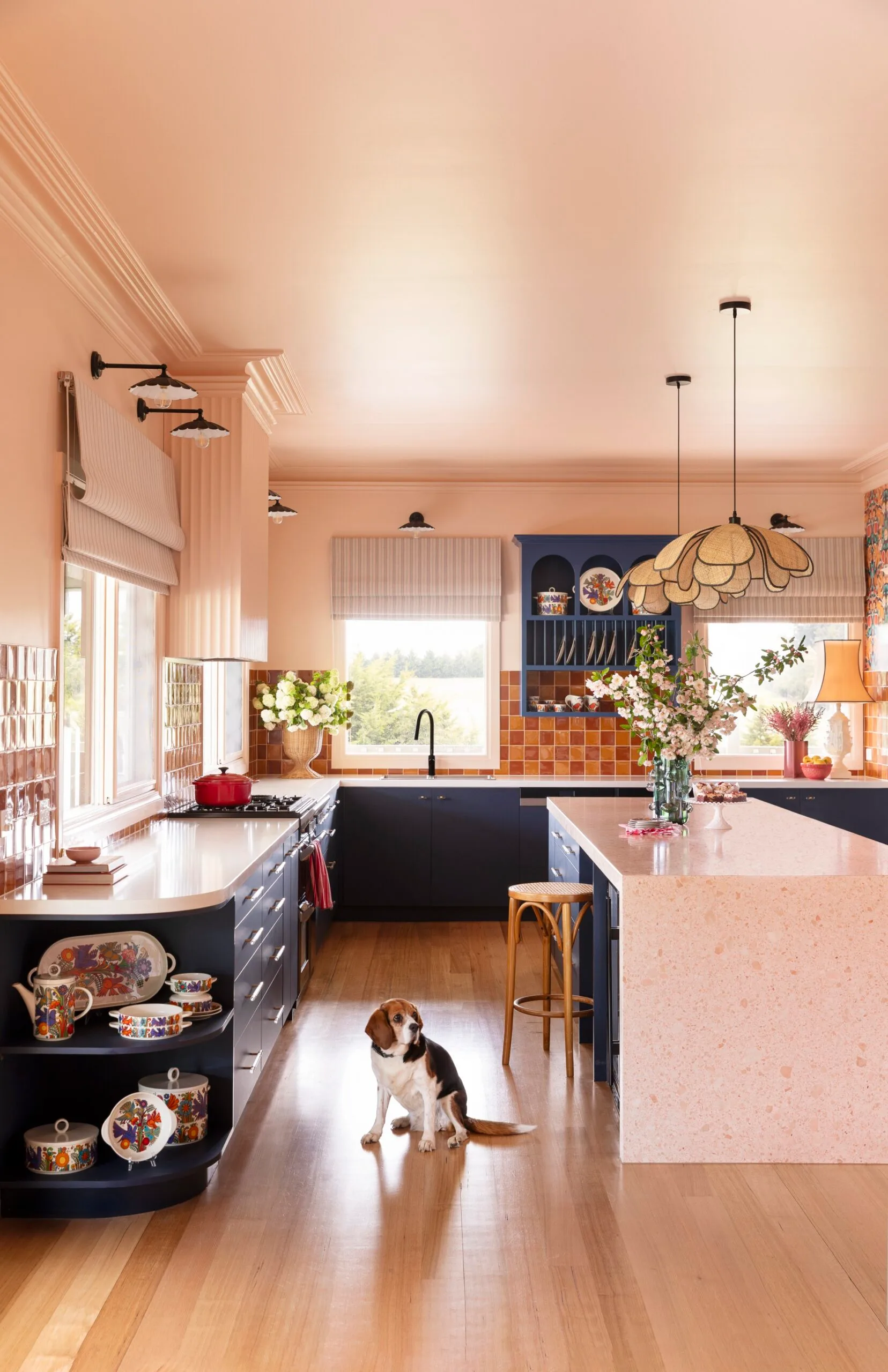 Yarra Valley home interior designer Carolyn Burns-McCrave kitchen blue and terracotta tiles