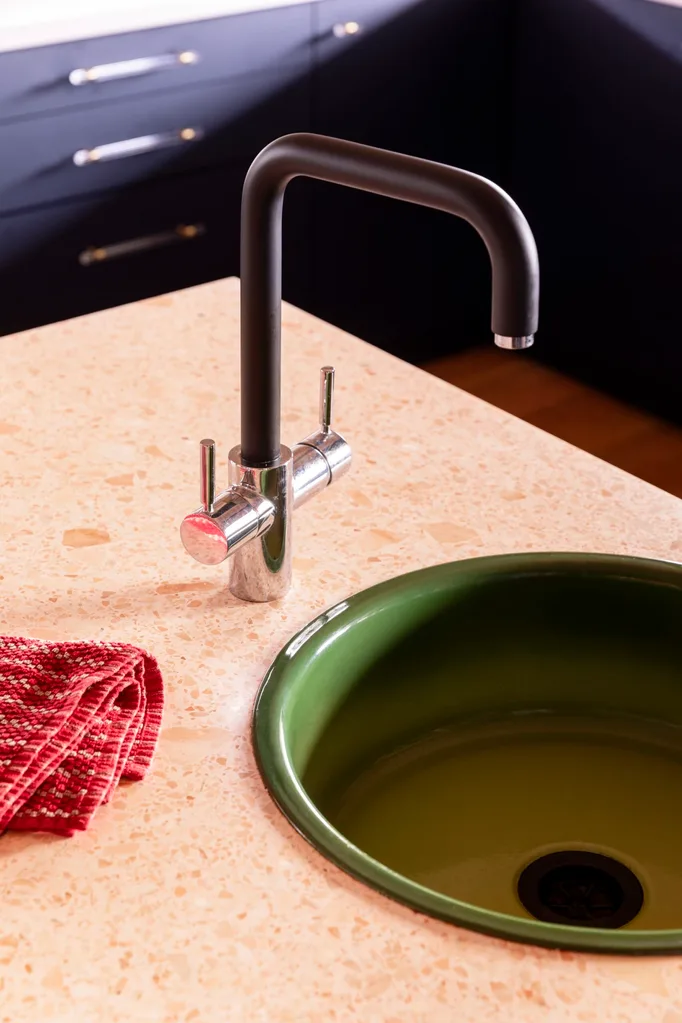 Yarra Valley home interior designer Carolyn Burns-McCrave olive green kitchen sink round