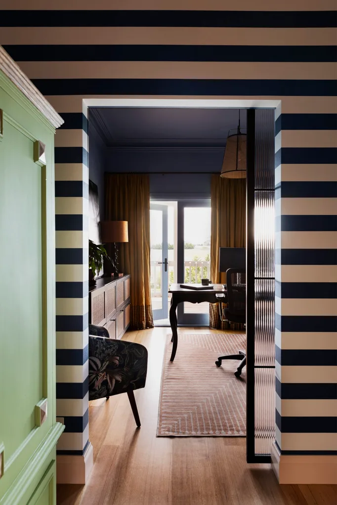 Yarra Valley home interior designer Carolyn Burns-McCrave striped black and white wallpaper