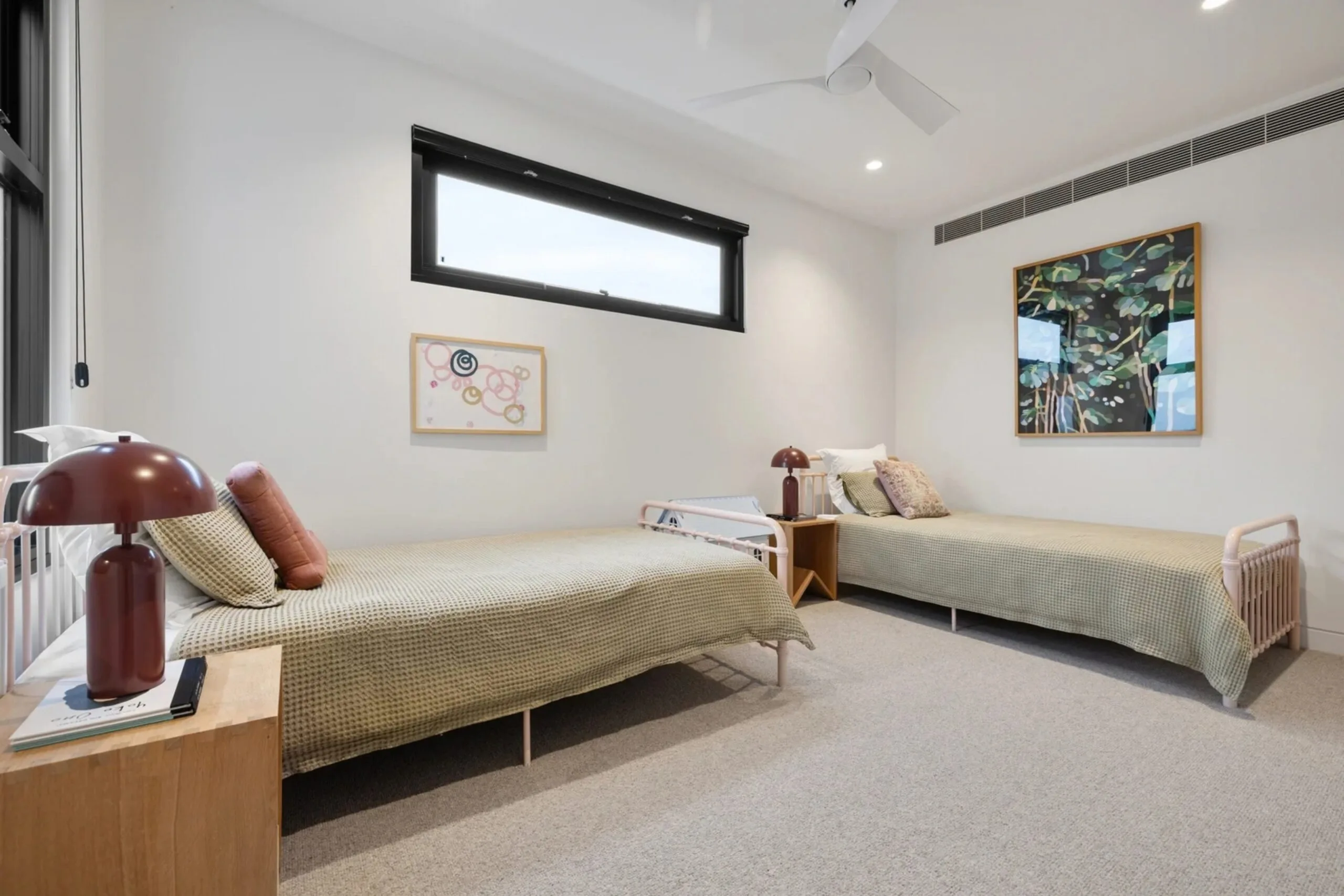 James Pattinson and wife Kayla's Black Rock home twin bedroom