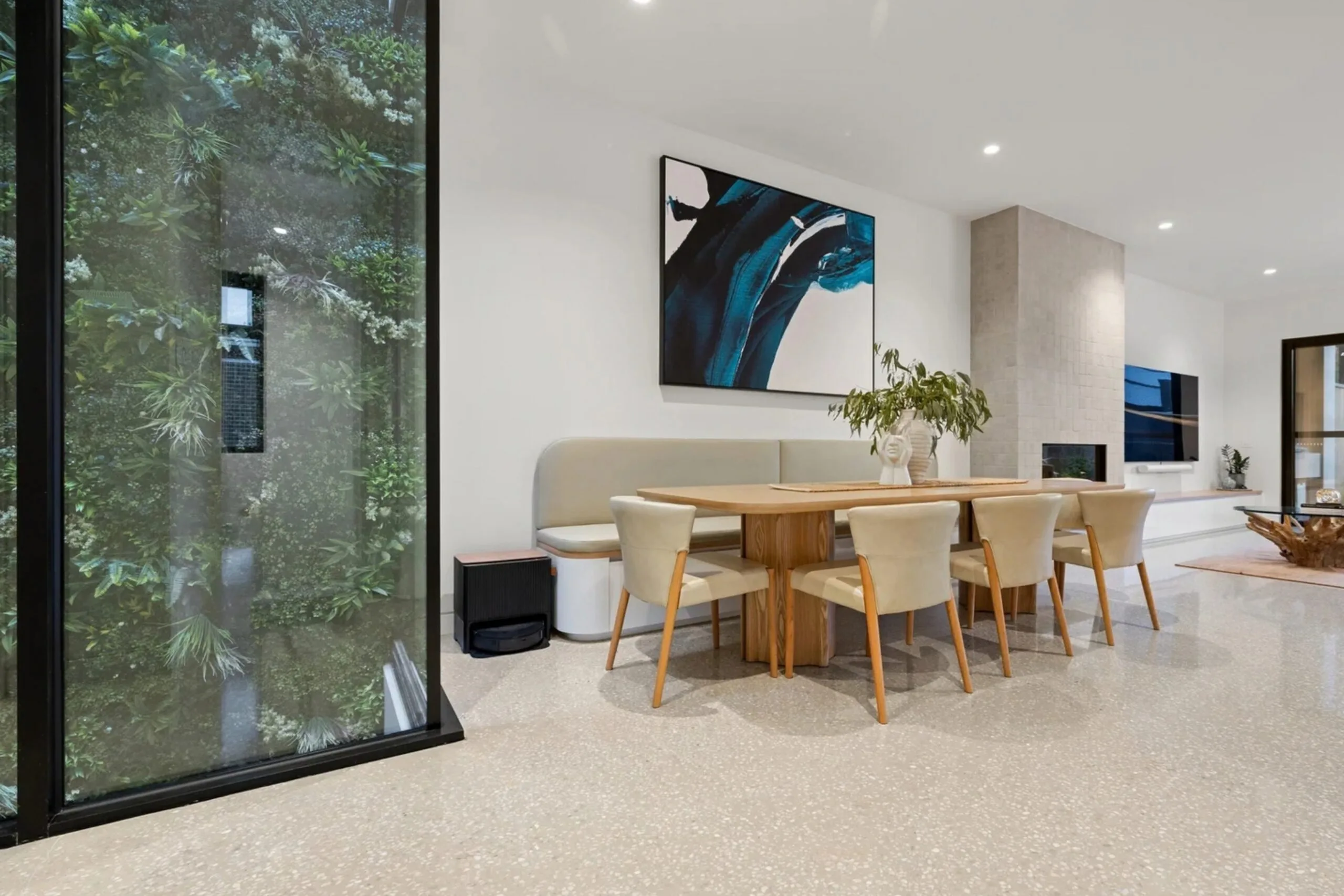James Pattinson and wife Kayla's Black Rock home basement dining area and indoor vertical garden