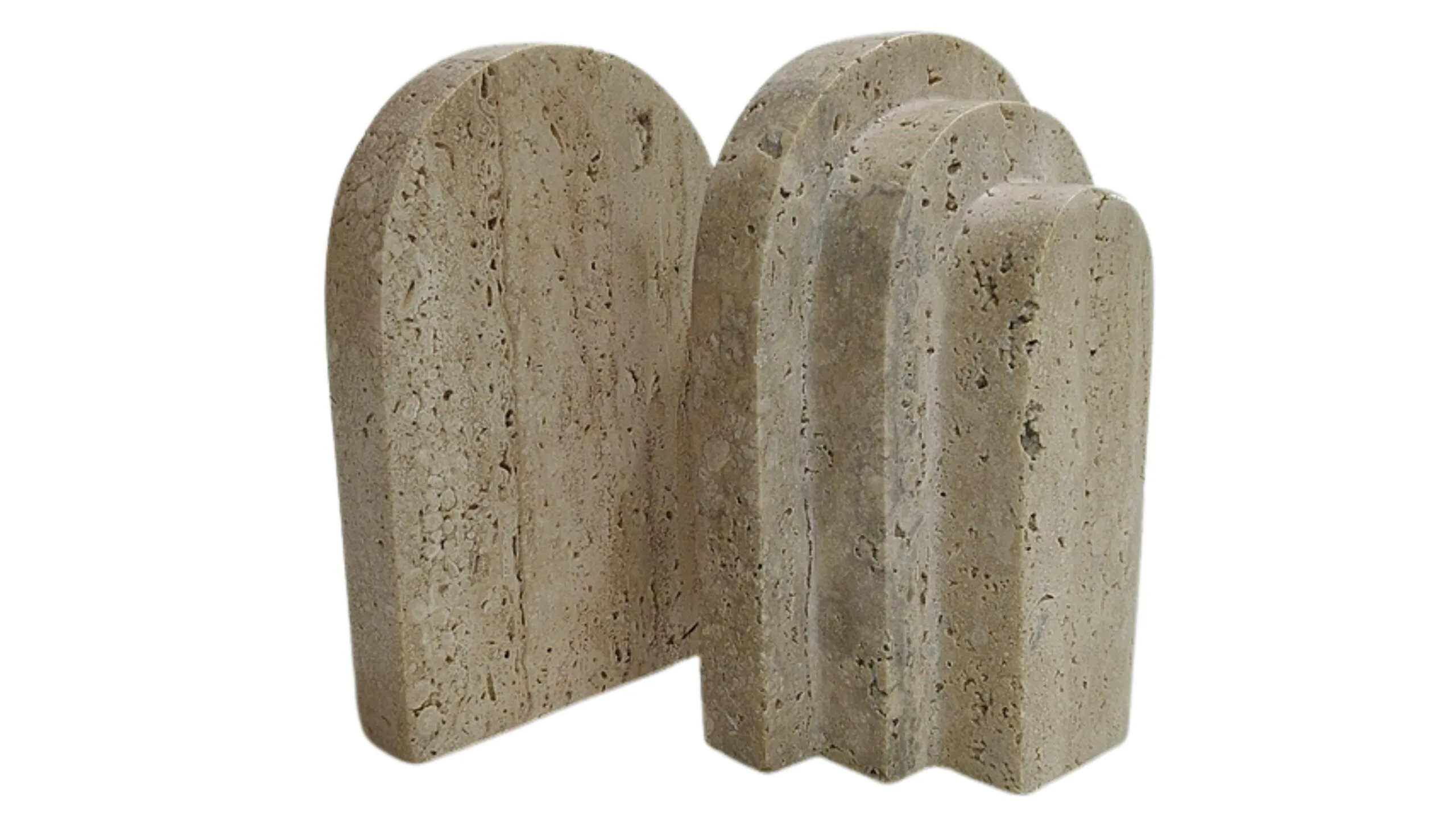 Two travertine bookends in arched shape