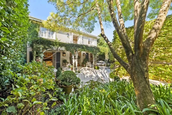 Delta Goodrem $11m Rose Bay home outdoor terrace vines garden Rear fa&ccedil;ade and courtyard