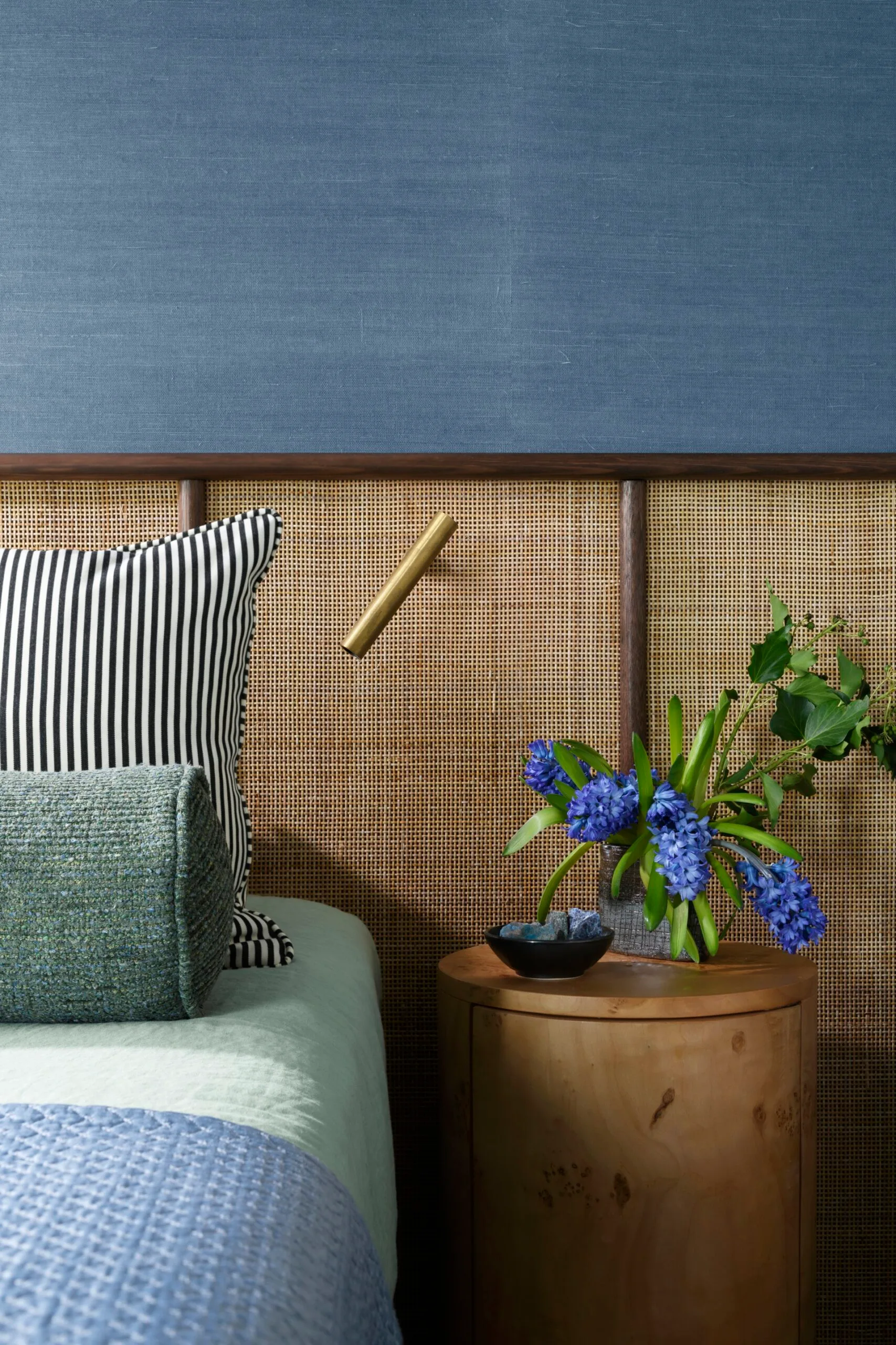 Carlene Duffy Gold Coast apartment Surf Shack guest bedroom blue rattan wood