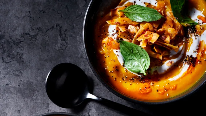 Roasted pumpkin soup with 3 toppings