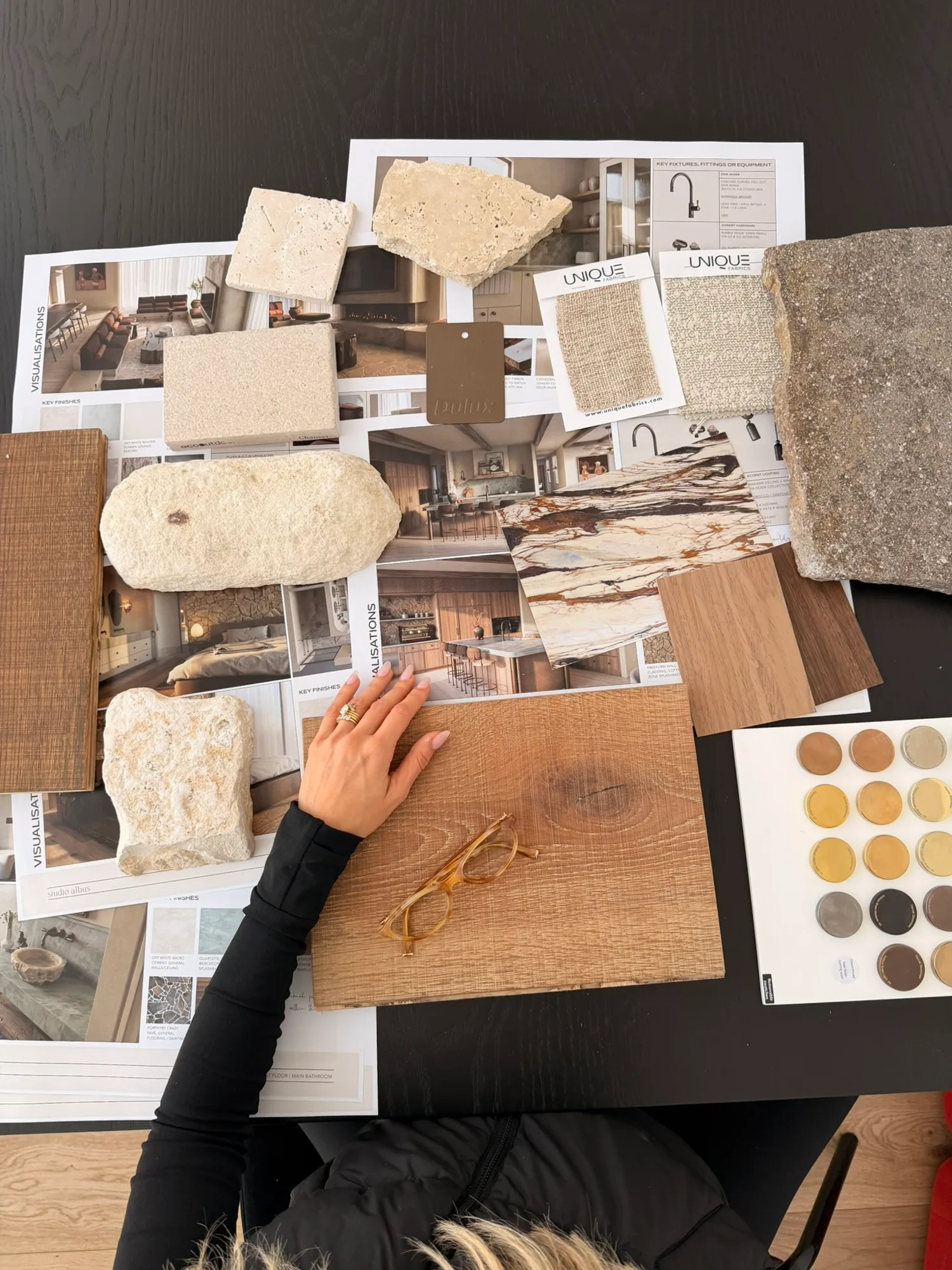 Mood board with various images and materials